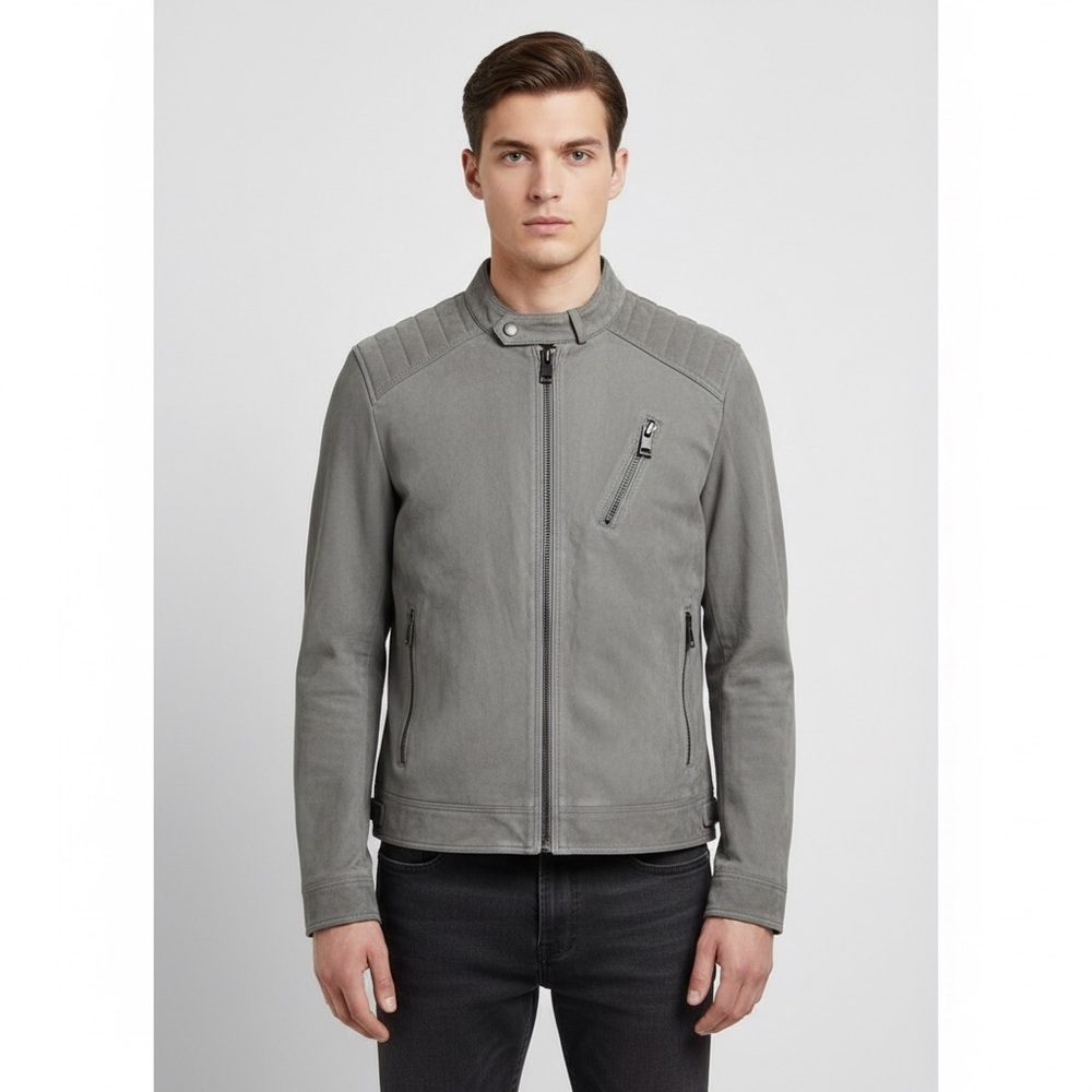 Guess NWT Men's Grey Quilted motorcycle drew suedes Jacket size XS